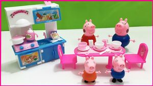 Đồ chơi trẻ em gia đình HEO PEPPA PIG và nhà bếp bàn ăn đầy đủ dụng cụ dùng bữa tối (Chim Xinh)
