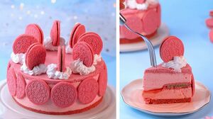 No Bake Pink Oreo Cheesecake | So Yummy Cake Decorating Ideas | Tasty Plus Cake