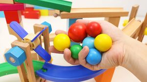 Marble Run with Windmill Construction Wooden Balls Rolling and Building Sounds