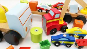 Play with Wooden Toy Truck, Magnetic Car Loader, Toy Train and Toy Cars