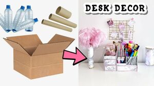 DIY DESK DECOR IDEAS FROM WASTE THINGS-DESK ORGANIZER FROM CARDBOARD,SKEWERS PHOTO HOLDER and more..