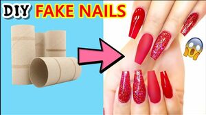 DIY- HOW TO MAKE WATERPROOF FAKE NAILS WITH TOILET PAPER ROLL- WITHOUT NAIL GLUE-CHRISTMAS NAIL HACK