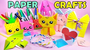 9 COOL PAPER CRAFT IDEAS - Kawaii Pencil Holder, Cat, Endless Card, Bracelet and more..