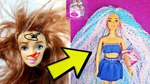 5 Minutes Crafts - DIY BARBIE DOLL TRANSFORMATION -  Hair, dress, bag, shoes and more..