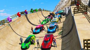 Spiderman Among Us a Ramps challenge from Superheroes Cars Hot Wheels Top one GTA V Mods