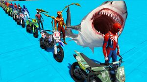 Spidermans Sharks challenge GTA V mods Moto Ramps Racer fifteen Spiderman suits