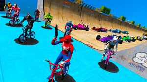 Cars F1 Spiderman and Heroes! Super Muilti-Challenge on Ramp - GTA 5 MODS