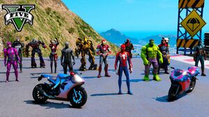 Spiderman Techno-ramp moto challenge Hulk IronMan Black Panther Joker Captain America