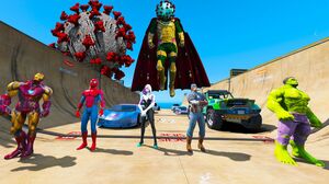 Mysterio VS Superheroes on the spiral Ramps challenge Cars Spider-man GTA V