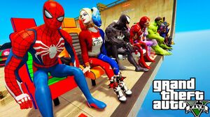 CARS and SPIDER-MAN with Superheroes Сhallenge on ramps MINI-CARS GTA V Mods