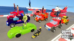 GTA V Double Mega Ramps Challenge By Police Lego Cars With Funny Chimp, Spiderman, Hulk & Superman