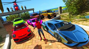 GTA V - Stealing Luxury Cars with Spiderman - Awesome Chromed Lamborghini & High Security Place