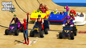 parkour & stunts by Quad Bikes & Small Cars with Spiderman &  باركور وقفزات مع سبايدرمان Superheroes