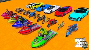 Superheroes race، Cars Bicycles Jet ski amazing stunts سبايدرمان باتمان قفزات وتحدي دراجات وسيارات