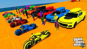 GTA V Double Ramps By cars, bikes planes with Spiderman team تحديات ومجموعة قفزات فريق سيبايدر مان
