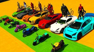 سباق وتحدي سبايدر مان والابطال الخارقون دراجات سيارات Spiderman &Superheroes challenge bikes cars