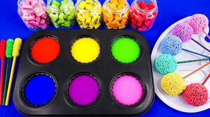 Satisfying Video l How To Make Rainbow Lollipop Candy Foam into Paint & Color Tray Cutting ASMR #338