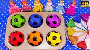 Satisfying Video l How To Make Playdoh Rainbow Glitter Heart With Color Soccer Balls ASMR