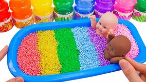 Satisfying Video l How To Make Rainbow Bathtub with Glossy Slime & Foam Cutting Asmr #273 Bon Bon