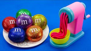 Satisfying Video l How To Make Playdoh Noddles From M&M Candy Glitter Cutting ASMR #214 Bon Bon