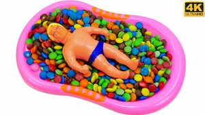 Satisfying Asmr l How To Make Colorful M&M Candy with Bathtub Toys Cutting ASMR #160​ Bon Bon