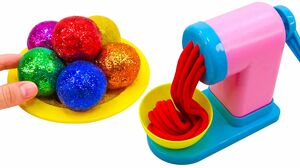 Satisfying Video l Playdoh Rainbow Noodles With Glitter Balls Cutting ASMR #185 Bon Bon