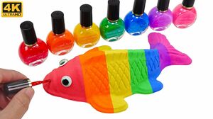 Satisfying Video l How To Make Kinetic Sand Rainbow Fish Cutting ASMR With Nail Polish #96 Bon Bon