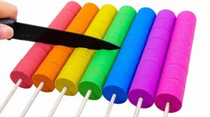 Satisfying Asmr l How To Make Rainbow Lollipop Tube With Kinetic Sand Cutting ASMR #135 Bon Bon