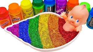 Satisfying Video l Mixing All My Slime Smoothie in Rainbow Bathtub Glitter ASMR #62 Bon Bon