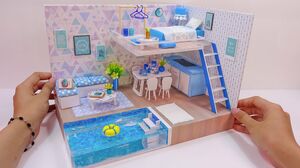 HOW TO MAKE DIY MINIATURE Full House from Carton Cover ? Bedroom, Living room, Pool for a family