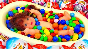 Oddly Satisfying Video l Bathtub Full of Mixing Candy with Surprise Eggs & Magic Slime Balls ASMR
