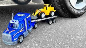 Crushing Crunchy & Soft Things by Car! Experiment Car vs Truck & Trailer with Plastic Dozer Toy