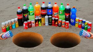 Experiment Blue vs Red! Big Worms!! Mentos and Coca Cola, Fanta, Sprite in Underground
