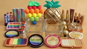 Mixing"RainbowGrape VSGold Pine Apple" Eyeshadow and Makeup,parts,glitter Into Slime!★ASMR★
