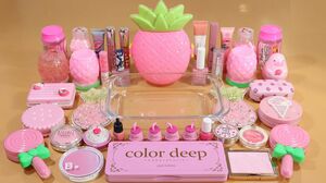 Mixing'Pink pineapple'Eyeshadow,Makeup and glitter Into Slime!Satisfying Slime Video!★ASMR★