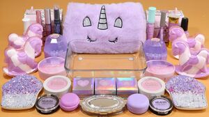 Mixing'Unicorn Lavender'Eyeshadow,Makeup and glitter Into Slime!Satisfying Slime Video