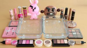 "Special BTS"Mixing'Pink vs Brown'Eyeshadow,Makeup and glitter Into Slime.