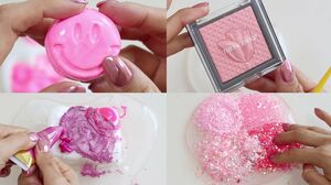 pink Slime Coloring with Makeup, Eyeshadow, Clay cracking. Slime Complication.