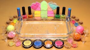 Mixing "Neon" Makeup,clay,slime,glitter... Into Clear Slime! "Neonslime"