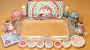 Mixing "unicorn" Makeup,clay,slime,glitter... Into Clear Slime! "unicornslime"