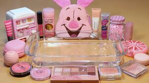 Mixing "PINK" Makeup,clay,slime,glitter... Into Clear Slime! "PINKslime"