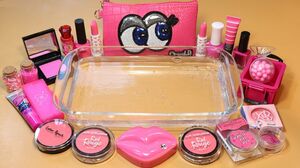 Mixing "HOTPINK" Makeup,clay,slime,glitter... Into Clear Slime! "HOTPINKslime"