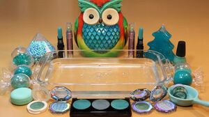 Mixing "Teal" Makeup,clay,slime,glitter... Into Clear Slime! "Tealslime"