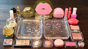 PINK vs GOLD Mixing Makeup and parts,glitter Into Clear Slime! "two color Special Series".
