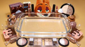 Color Series Season4 Mixing "Caramel"Makeup,Parts,glitter Into Clear Slime! "Caramel slime"