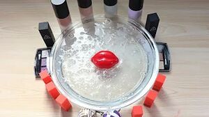 Mixing makeup and Lipbalm into CLEAR SLIME.  | SATISFYING SLIME VIDEO