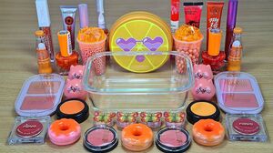 ORANGE SLIME Mixing makeup and glitter into Clear Slime Satisfying Slime Videos