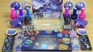 GALAXY SLIME Mixing makeup and glitter into Clear Slime Satisfying Slime Videos