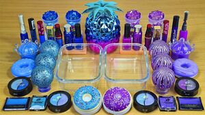 Hot BLUE vs Hot PURPLE SLIME Mixing makeup and glitter into Clear Slime Satisfying Slime Videos 1080