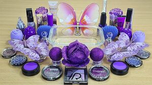 Purple BUTTERFLY SLIME Mixing makeup and glitter into Clear Slime Satisfying Slime Videos